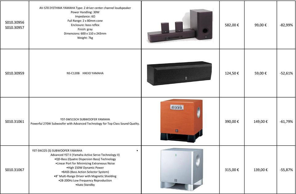 Weight: 7kg 582,00 99,00-82,99% S010.30959 NS-C120B HXEIO YAMAHA 124,50 59,00-52,61% S010.