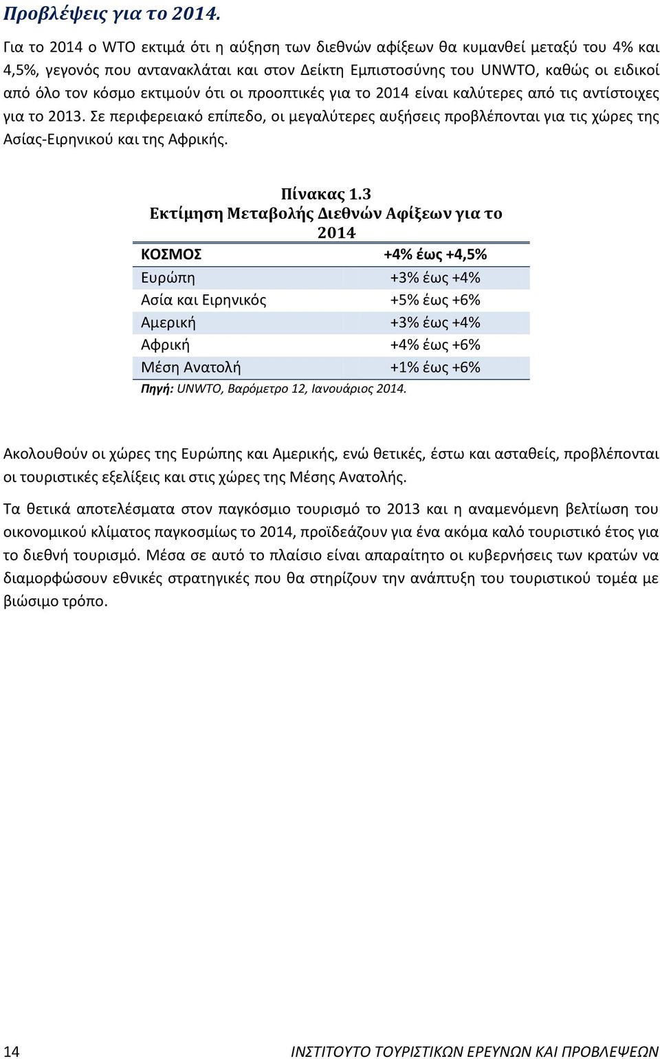 εκτιμούν ότι οι προοπτικές για το 2014 είναι καλύτερες από τις αντίστοιχες για το 2013. Σε περιφερειακό επίπεδο, οι μεγαλύτερες αυξήσεις προβλέπονται για τις χώρες της Ασίας-Ειρηνικού και της Αφρικής.