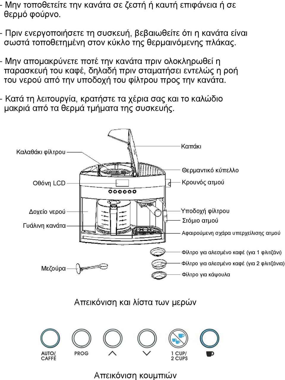 - Κατά τη λειτουργία, κρατήστε τα χέρια σας και το καλώδιο μακριά από τα θερμά τμήματα της συσκευής.