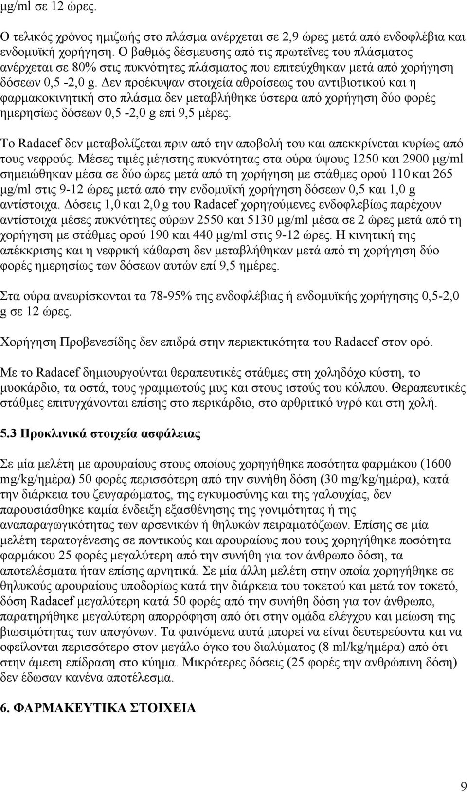 Δεν προέκυψαν στοιχεία αθροίσεως του αντιβιοτικού και η φαρμακοκινητική στο πλάσμα δεν μεταβλήθηκε ύστερα από χορήγηση δύο φορές ημερησίως δόσεων 0,5-2,0 g επί 9,5 μέρες.