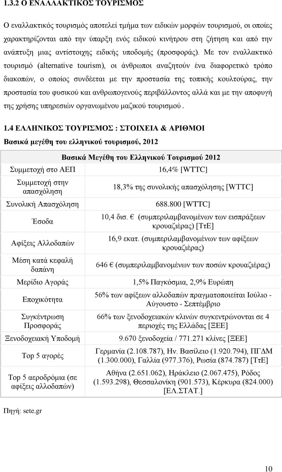 Με τον εναλλακτικό τουρισμό (alternative tourism), οι άνθρωποι αναζητούν ένα διαφορετικό τρόπο διακοπών, ο οποίος συνδέεται με την προστασία της τοπικής κουλτούρας, την προστασία του φυσικού και