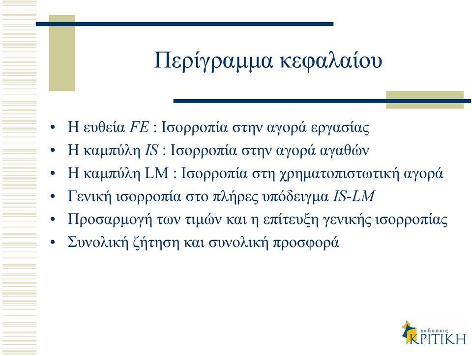 χρηµατοπιστωτική αγορά Γενική ισορροπία στο πλήρες υπόδειγµα IS-LM