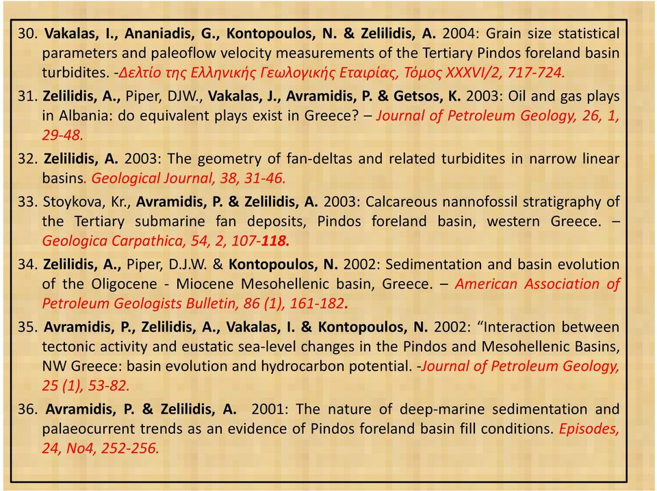 2003: Oil and gas plays in Albania: do equivalent plays exist in Greece? Journal of Petroleum Geology, 26, 1, 29-48. 32. Zelilidis, A.