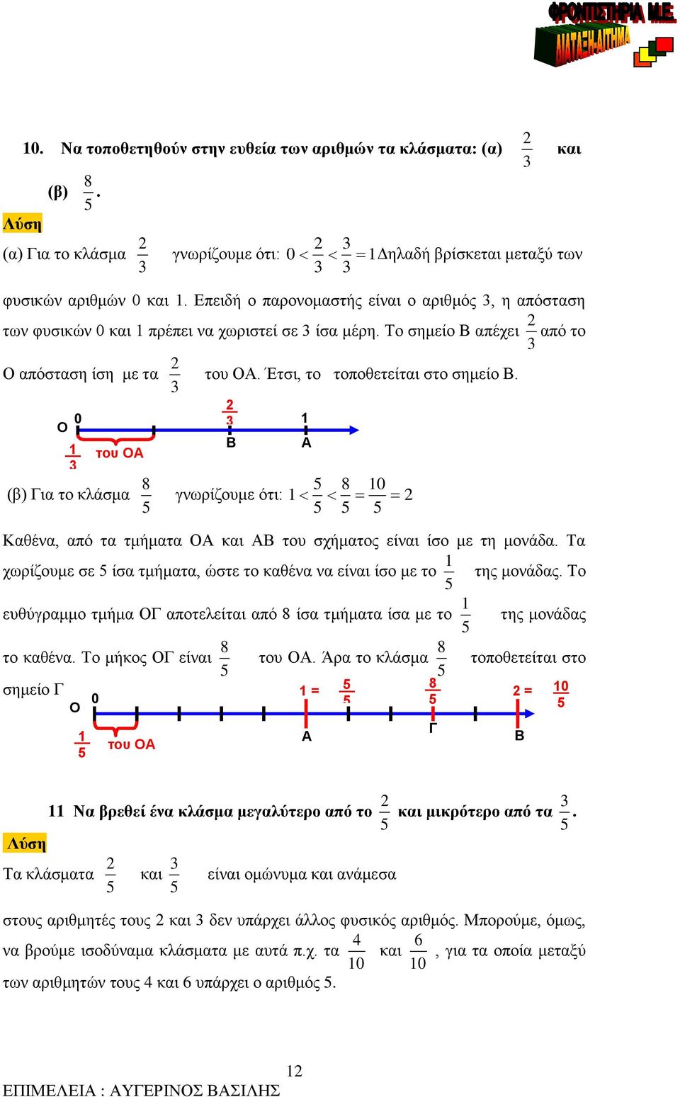 Έτσι, το τοποθετείται στο σημείο Β. 2. Β 8 10 γνωρίζουμε ότι: 1 2 1 Α Καθένα, από τα τμήματα ΟΑ και ΑΒ του σχήματος είναι ίσο με τη μονάδα.