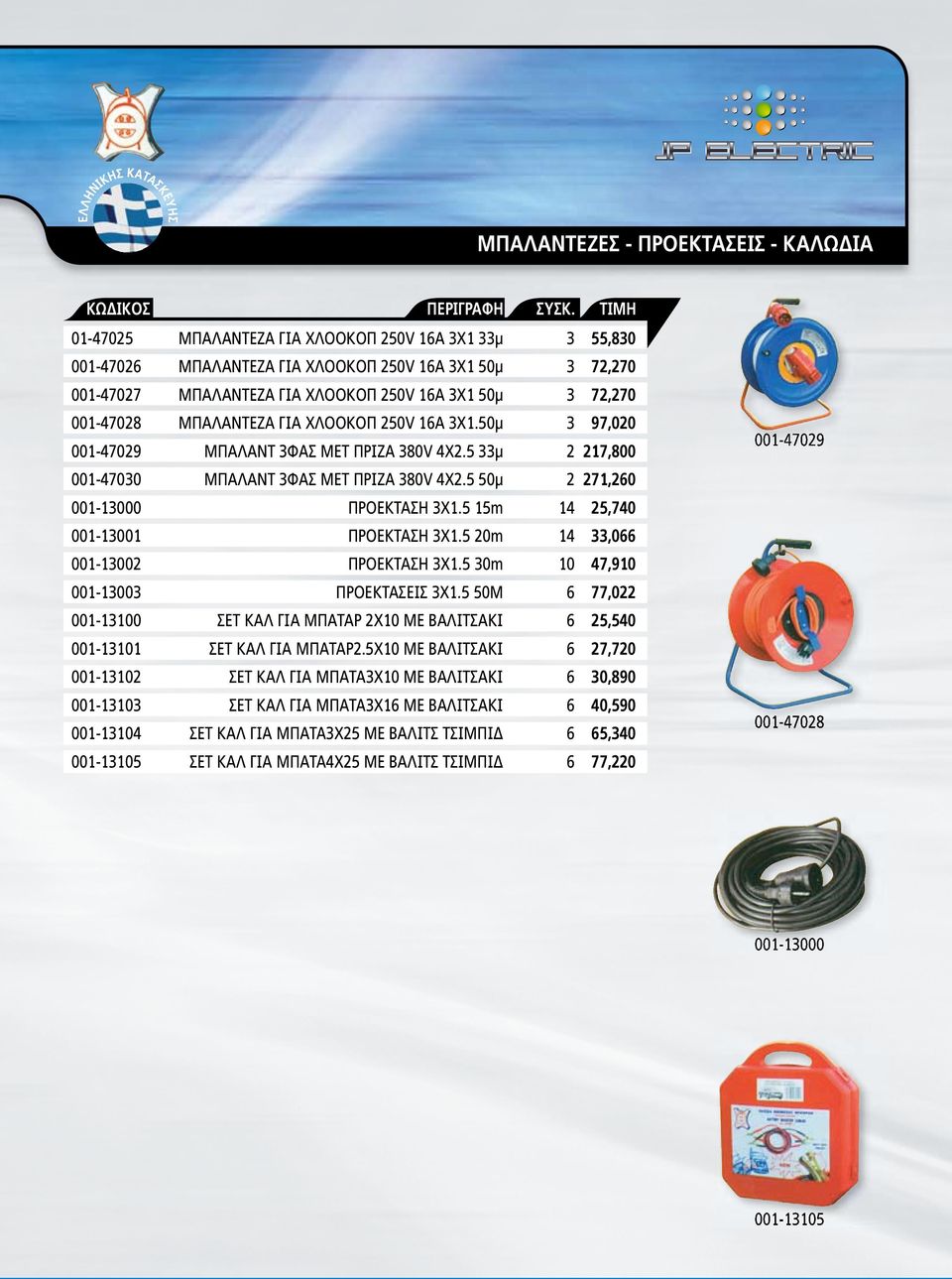 5 50µ 2 271,260 001-13000 ΠΡΟΕΚΤΑΣΗ 3Χ1.5 15m 14 25,740 001-13001 ΠΡΟΕΚΤΑΣΗ 3Χ1.5 20m 14 33,066 001-13002 ΠΡΟΕΚΤΑΣΗ 3Χ1.5 30m 10 47,910 001-13003 ΠΡΟΕΚΤΑΣΕΙΣ 3Χ1.