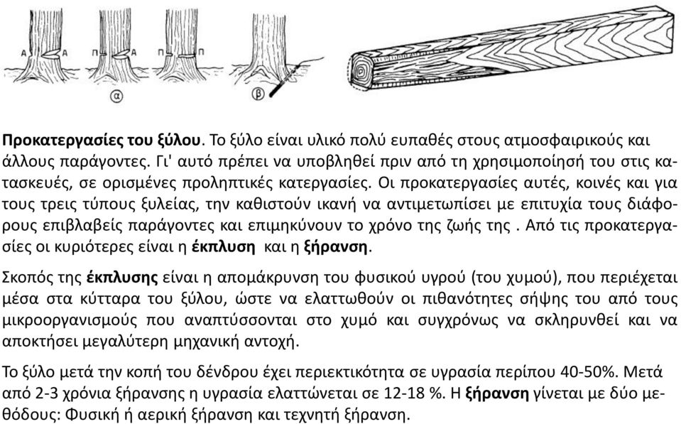 Οι προκατεργασίες αυτές, κοινές και για τους τρεις τύπους ξυλείας, την καθιστούν ικανή να αντιμετωπίσει με επιτυχία τους διάφορους επιβλαβείς παράγοντες και επιμηκύνουν το χρόνο της ζωής της.