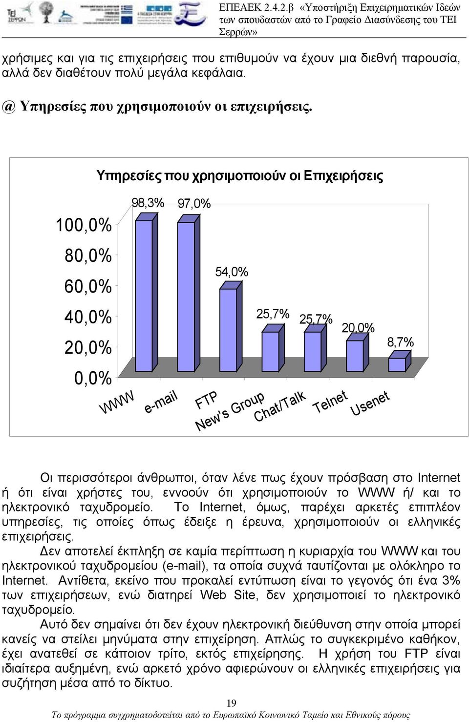 όταν λένε πως έχουν πρόσβαση στο Internet ή ότι είναι χρήστες του, εννοούν ότι χρησιμοποιούν το WWW ή/ και το ηλεκτρονικό ταχυδρομείο.