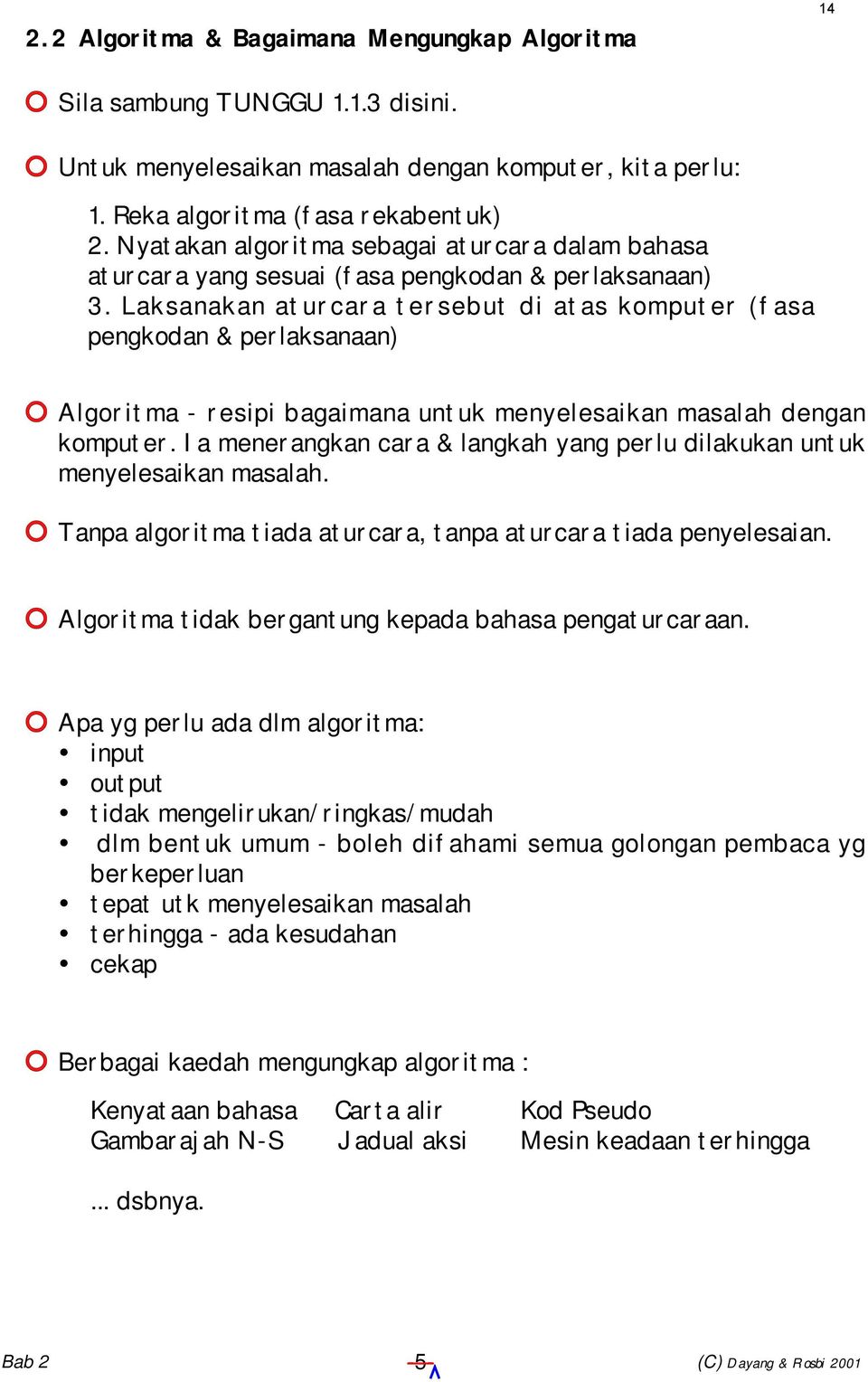 Laksanakan aturcara tersebut di atas komputer (fasa pengkodan & perlaksanaan) Algoritma - resipi bagaimana untuk menyelesaikan masalah dengan komputer.