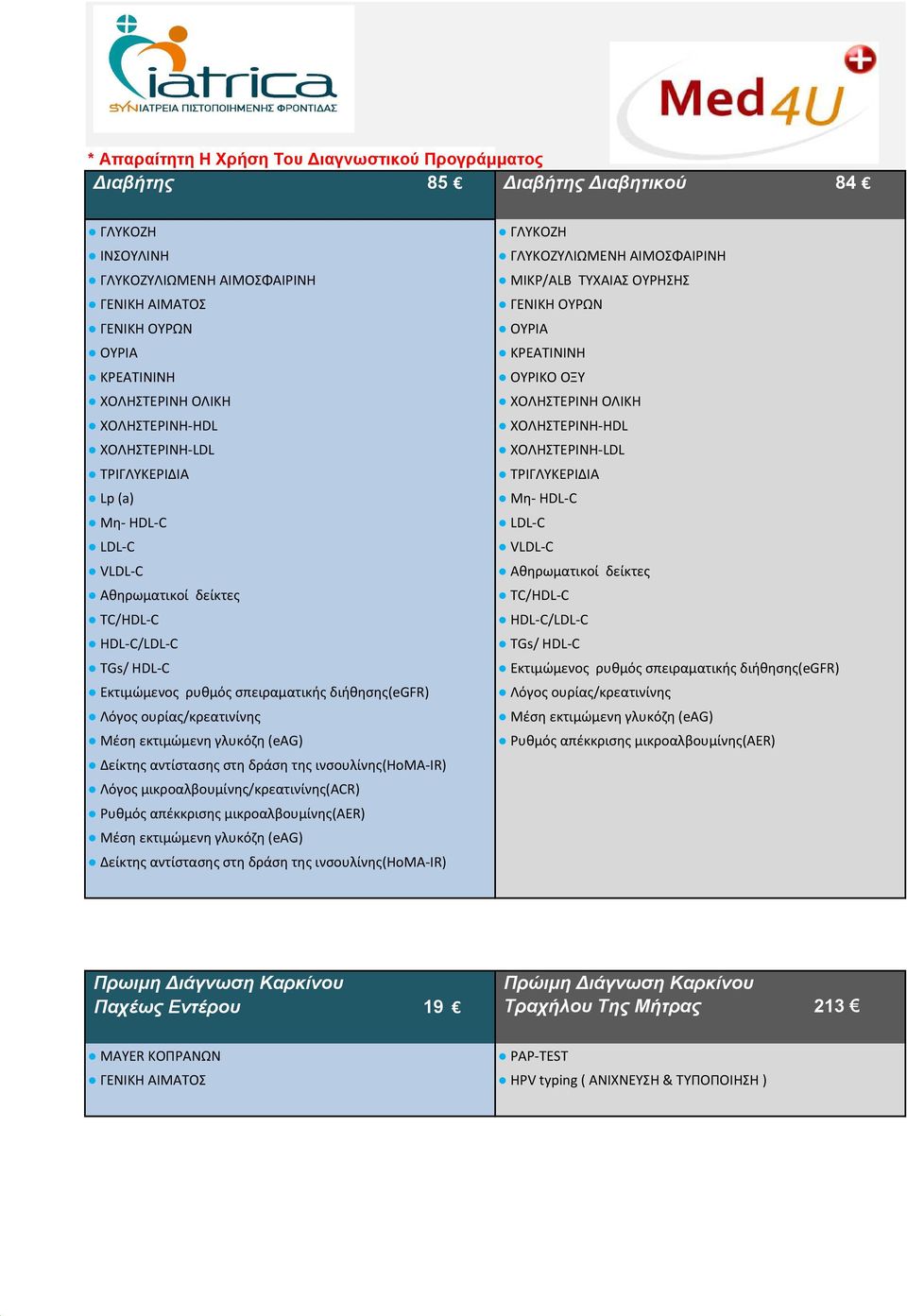 γλυκόζη (eag) Δείκτης αντίστασης στη δράση της ινσουλίνης(homa-ir) ΓΛΥΚΟΖΥΛΙΩΜΕΝΗ ΑΙΜΟΣΦΑΙΡΙΝΗ ΜΙΚΡ/ALB ΤΥΧΑΙΑΣ ΟΥΡΗΣΗΣ ΓΕΝΙΚΗ ΟΥΡΩΝ ΟΥΡΙΑ ΚΡΕΑΤΙΝΙΝΗ ΟΥΡΙΚΟ ΟΞΥ Μη- HDL-C LDL-C TGs/ HDL-C Εκτιμώμενος