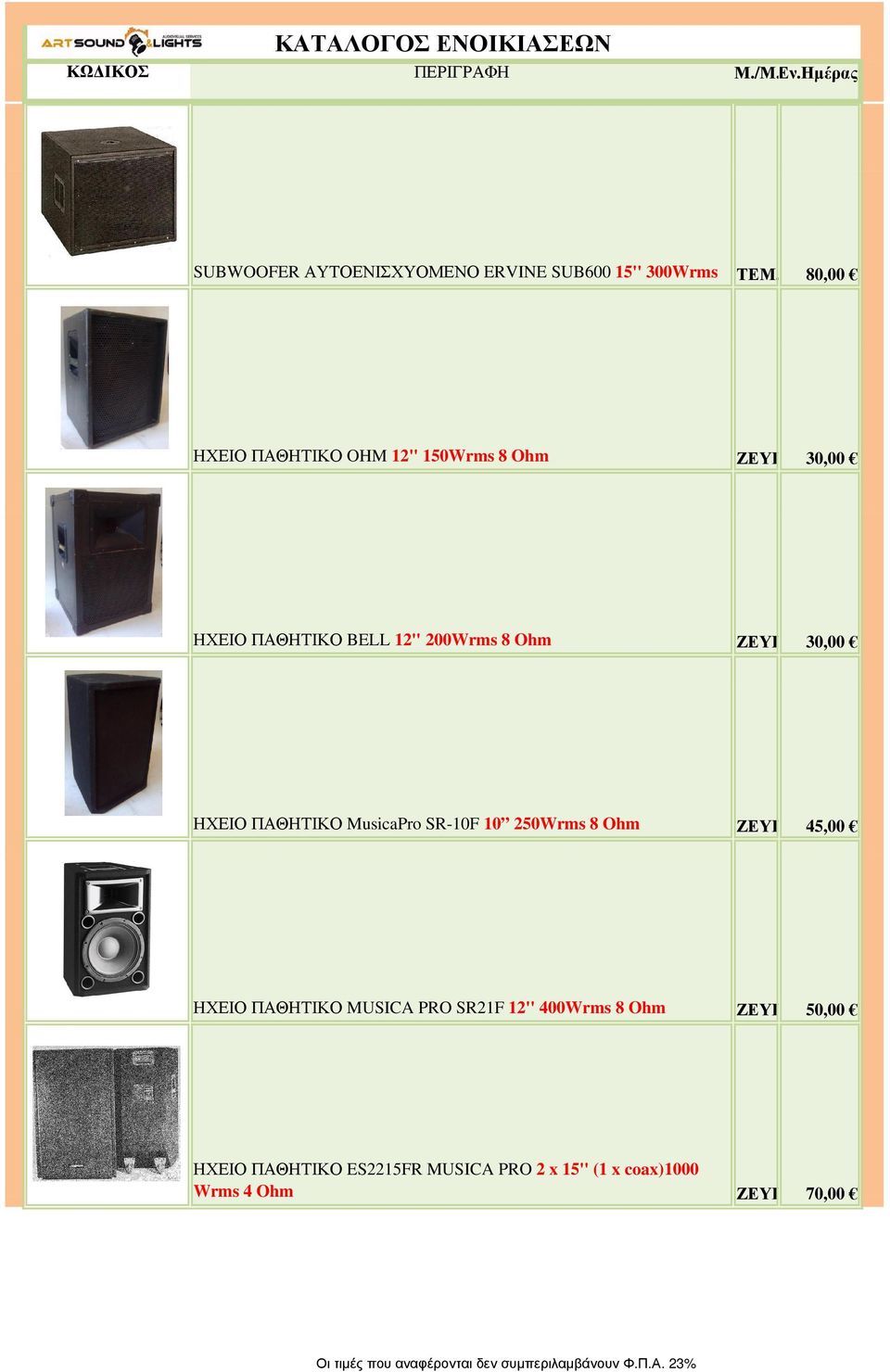 Ohm ΖΕΥΓ 30,00 ΗΧΕΙΟ ΠΑΘΗΤΙΚΟ MusicaPro SR-10F 10 250Wrms 8 Ohm ΖΕΥΓ 45,00 ΗΧΕΙΟ ΠΑΘΗΤΙΚΟ