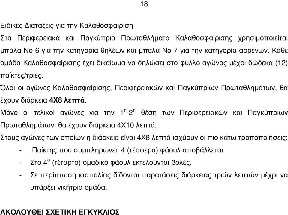 Όλοι οι αγώνες Καλαθοσφαίρισης, Περιφερειακών και Παγκύπριων Πρωταθληµάτων, θα έχουν διάρκεια 4Χ8 λεπτά.