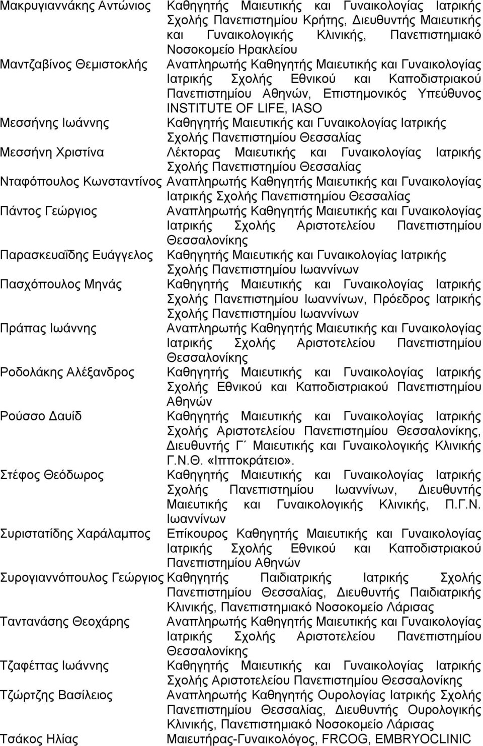 Κωνσταντίνος Ιατρικής Σχολής Πανεπιστημίου Θεσσαλίας Πάντος Γεώργιος Παρασκευαΐδης Ευάγγελος Πασχόπουλος Μηνάς Πράπας Ιωάννης Ροδολάκης Aλέξανδρος Ρούσσο Δαυίδ Στέφος Θεόδωρος Συριστατίδης Χαράλαμπος