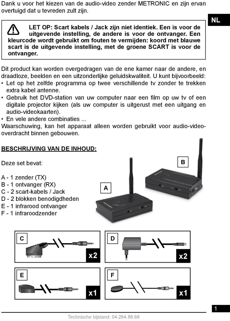 Een kleurcode wordt gebruikt om fouten te vermijden: koord met blauwe scart is de uitgevende instelling, met de groene SCART is voor de ontvanger.