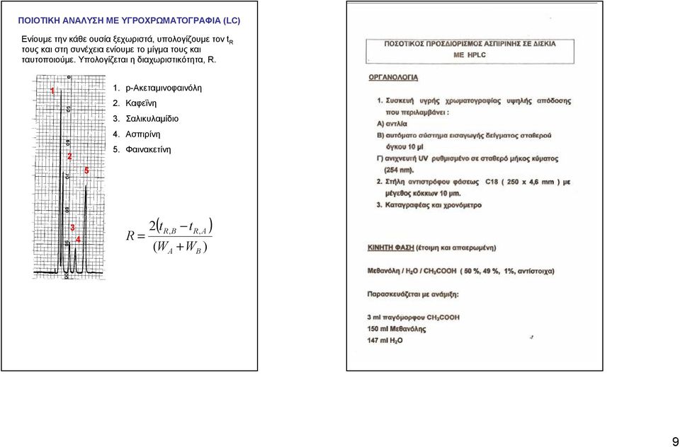 ταυτοποιούμε. Υπολογίζεται ηδιαχωριστικότητα, R. 1 2 5 1. p-ακεταμινοφαινόλη 2.