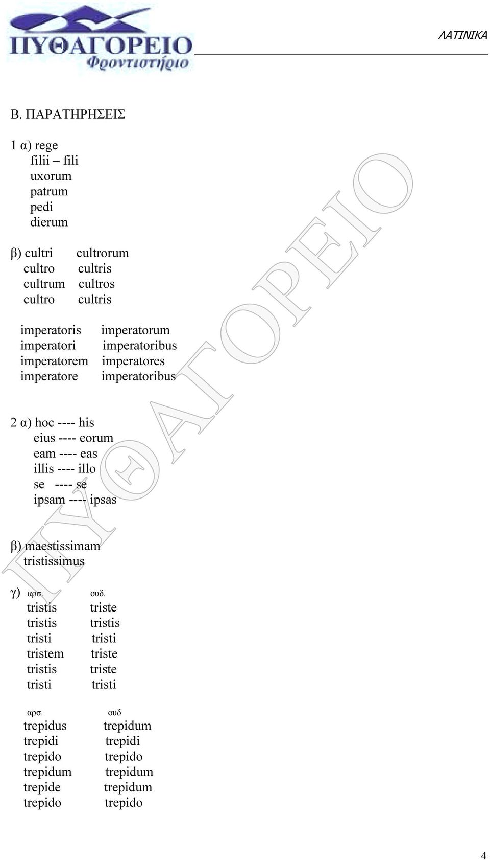 imperatoribus 2 α) hoc ---- his eius ---- eorum eam ---- eas illis ---- illo se ---- se ipsam ---- ipsas β)