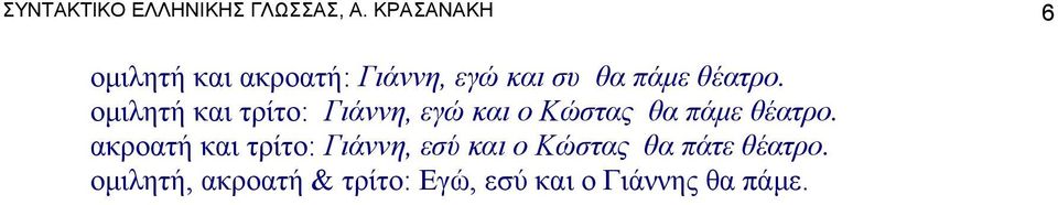 ομιλητή και τρίτο: Γιάννη, εγώ και ο Κώστας θα πάμε θέατρο.