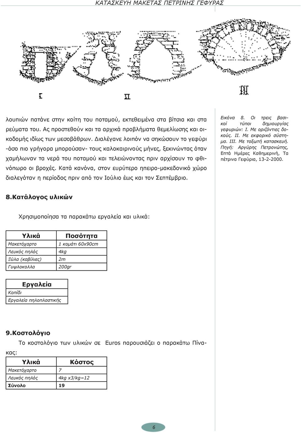 Κατά κανόνα, στον ευρύτερο ηπειρο-μακεδονικό χώρο διαλεγόταν η περίοδος πριν από τον Ιούλιο έως και τον Σεπτέμβριο. Εικόνα 8. Oι τρεις βασικοί τύποι δημιουργίας γεφυριών: I. Mε οριζόντιες δοκούς. II.