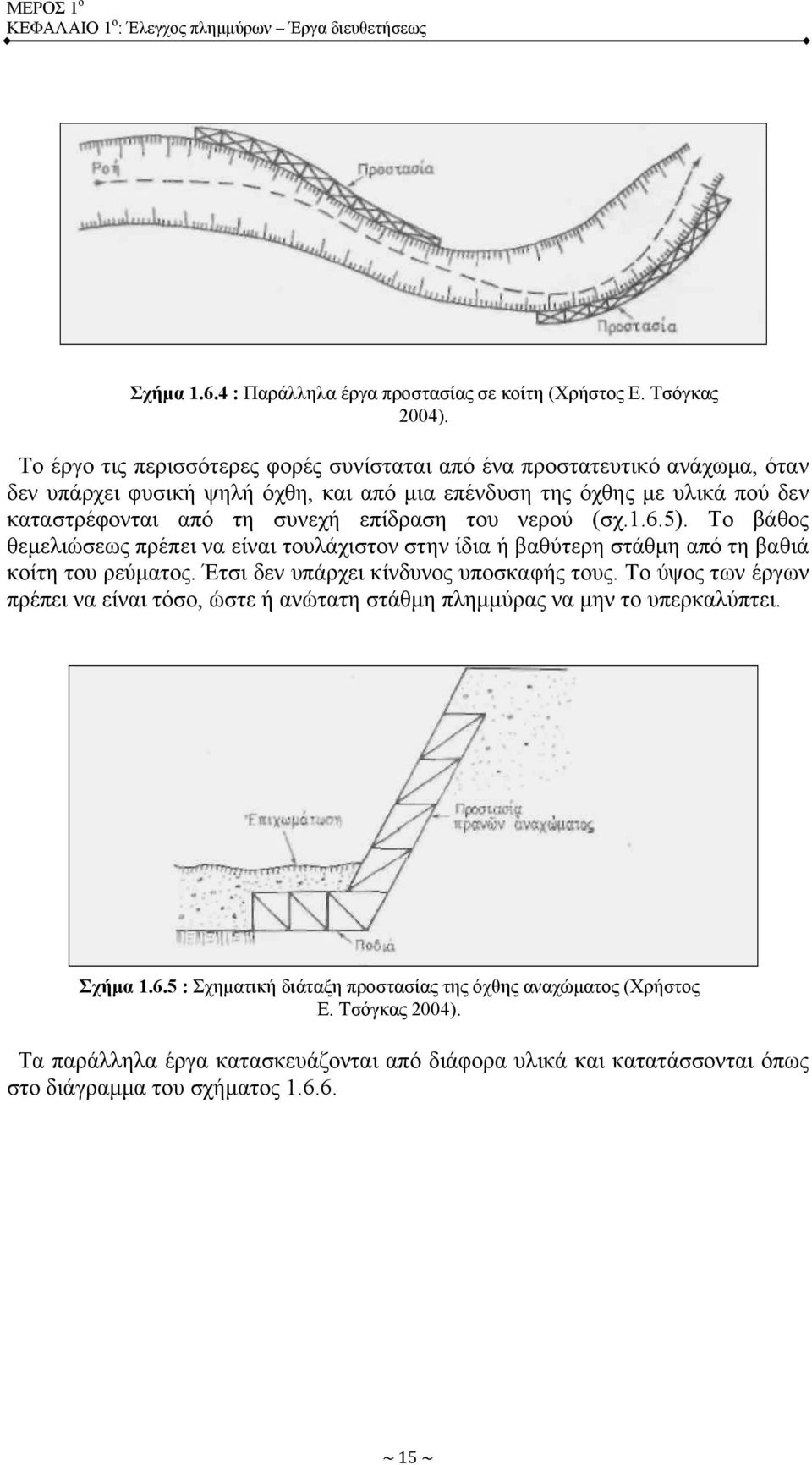 νερού (σχ.1.6.5). Το βάθος θεμελιώσεως πρέπει να είναι τουλάχιστον στην ίδια ή βαθύτερη στάθμη από τη βαθιά κοίτη του ρεύματος. Έτσι δεν υπάρχει κίνδυνος υποσκαφής τους.