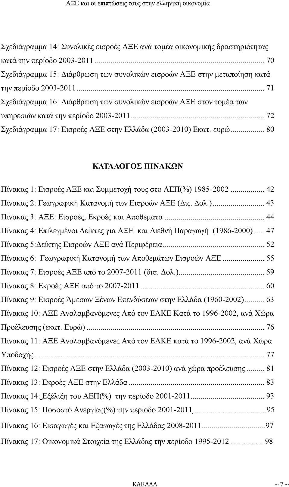 .. 71 Σχεδιάγραμμα 16: Διάρθρωση των συνολικών εισροών ΑΞΕ στον τομέα των υπηρεσιών κατά την περίοδο 2003-2011... 72 Σχεδιάγραμμα 17: Εισροές ΑΞΕ στην Ελλάδα (2003-2010) Εκατ. ευρώ.