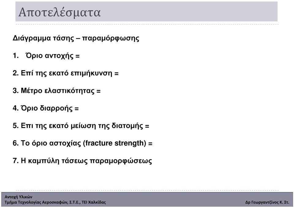 Μέτρο ελαστικότητας = 4. Όριοδιαρροής = 5.