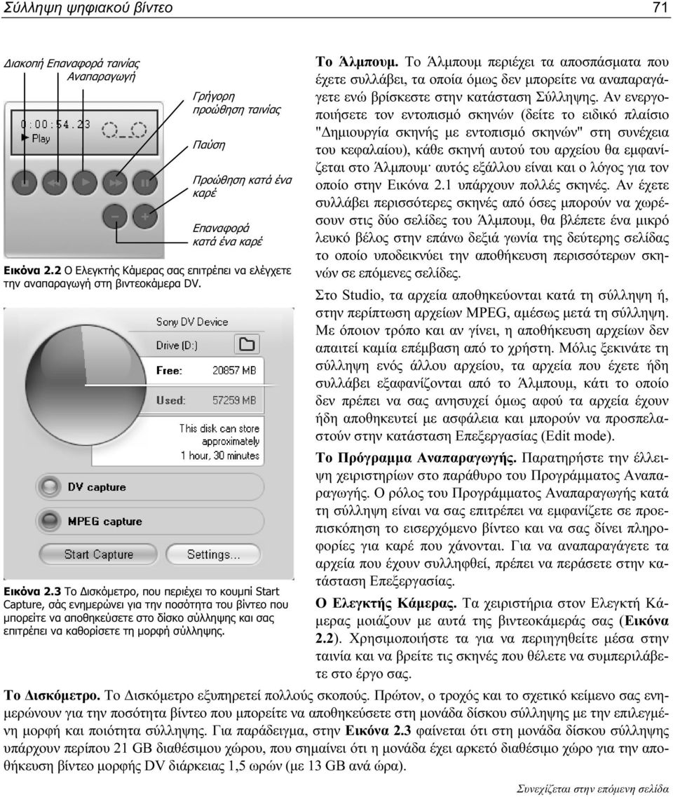 3 Το Δισκόμετρο, που περιέχει το κουμπί Start Capture, σάς ενημερώνει για την ποσότητα του βίντεο που μπορείτε να αποθηκεύσετε στο δίσκο σύλληψης και σας επιτρέπει να καθορίσετε τη μορφή σύλληψης.