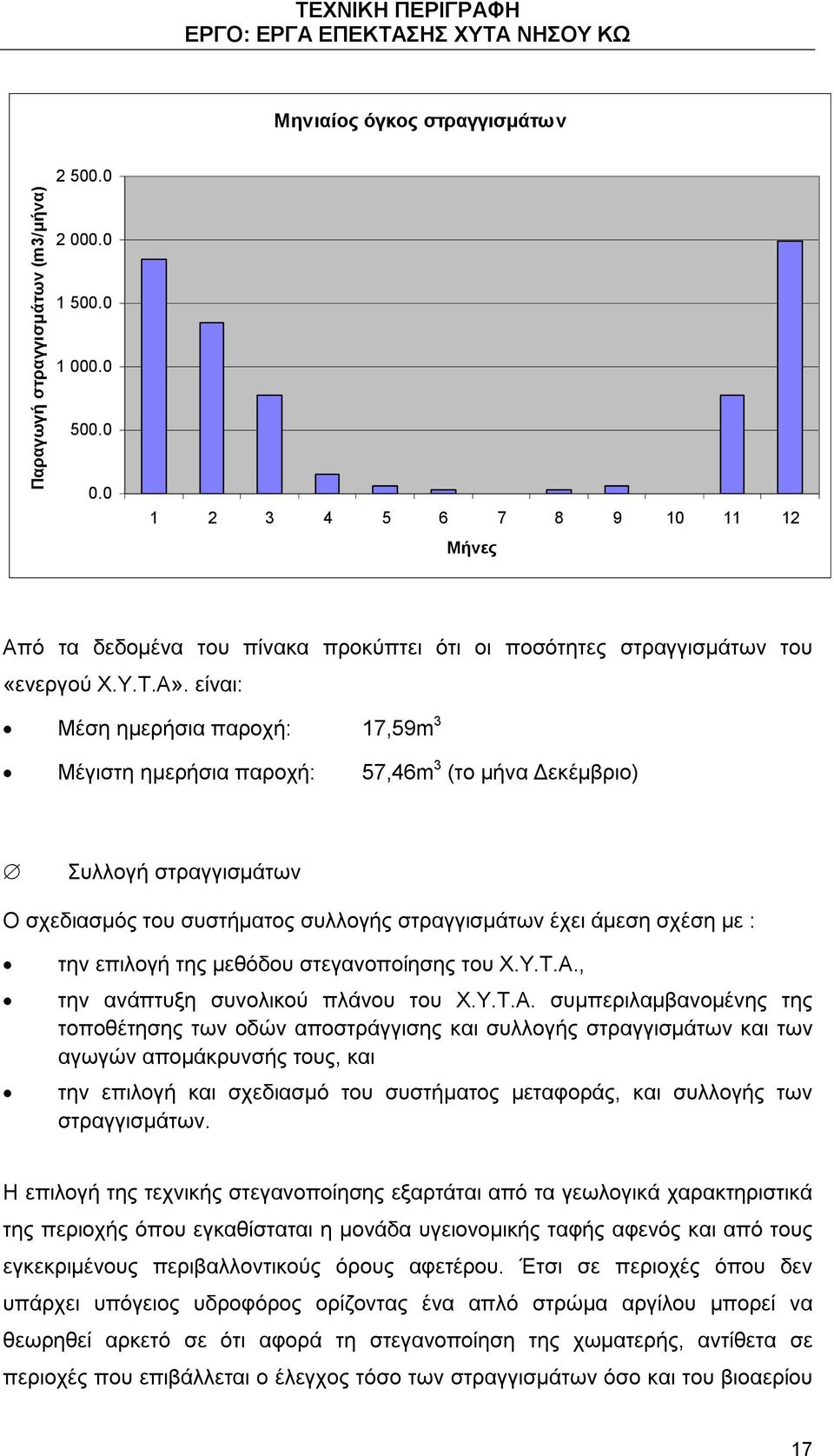 είναι: Μέση ημερήσια παροχή: 17,59m 3 Μέγιστη ημερήσια παροχή: 57,46m 3 (το μήνα Δεκέμβριο) Συλλογή στραγγισμάτων Ο σχεδιασμός του συστήματος συλλογής στραγγισμάτων έχει άμεση σχέση με : την επιλογή