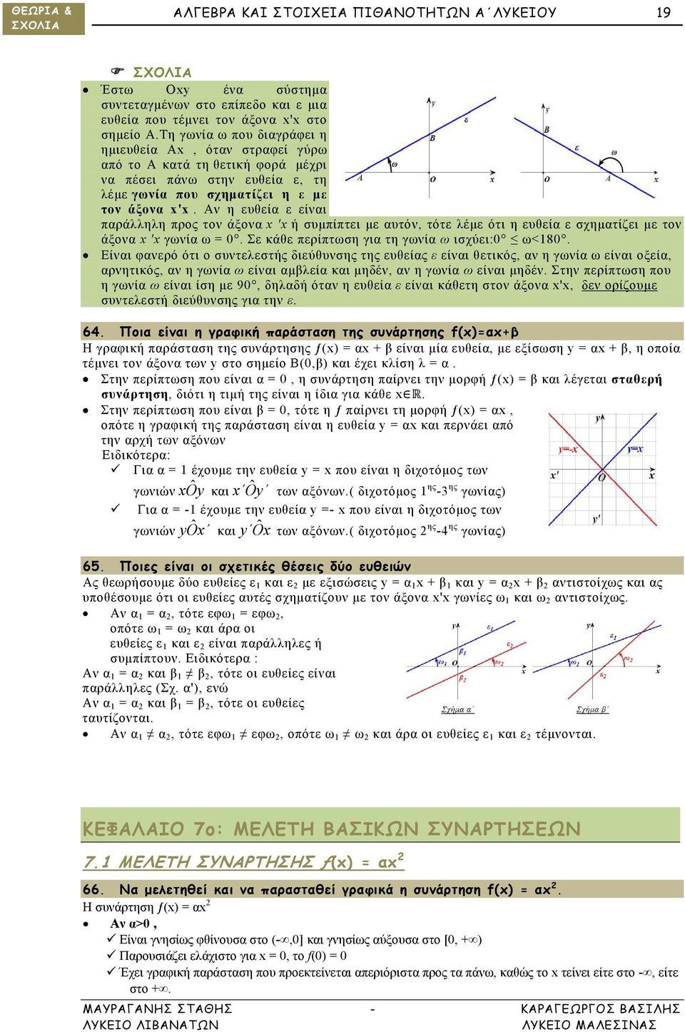 Α η ευθεί ε είι πράλληλη προς το άξο x 'x ή συμπίπτει με υτό, τότε λέμε ότι η ευθεί ε σχημτίζει με το άξο x 'x γωί ω = 0. Σε κάθε περίπτωση γι τη γωί ω ισχύει:0 ω<180.