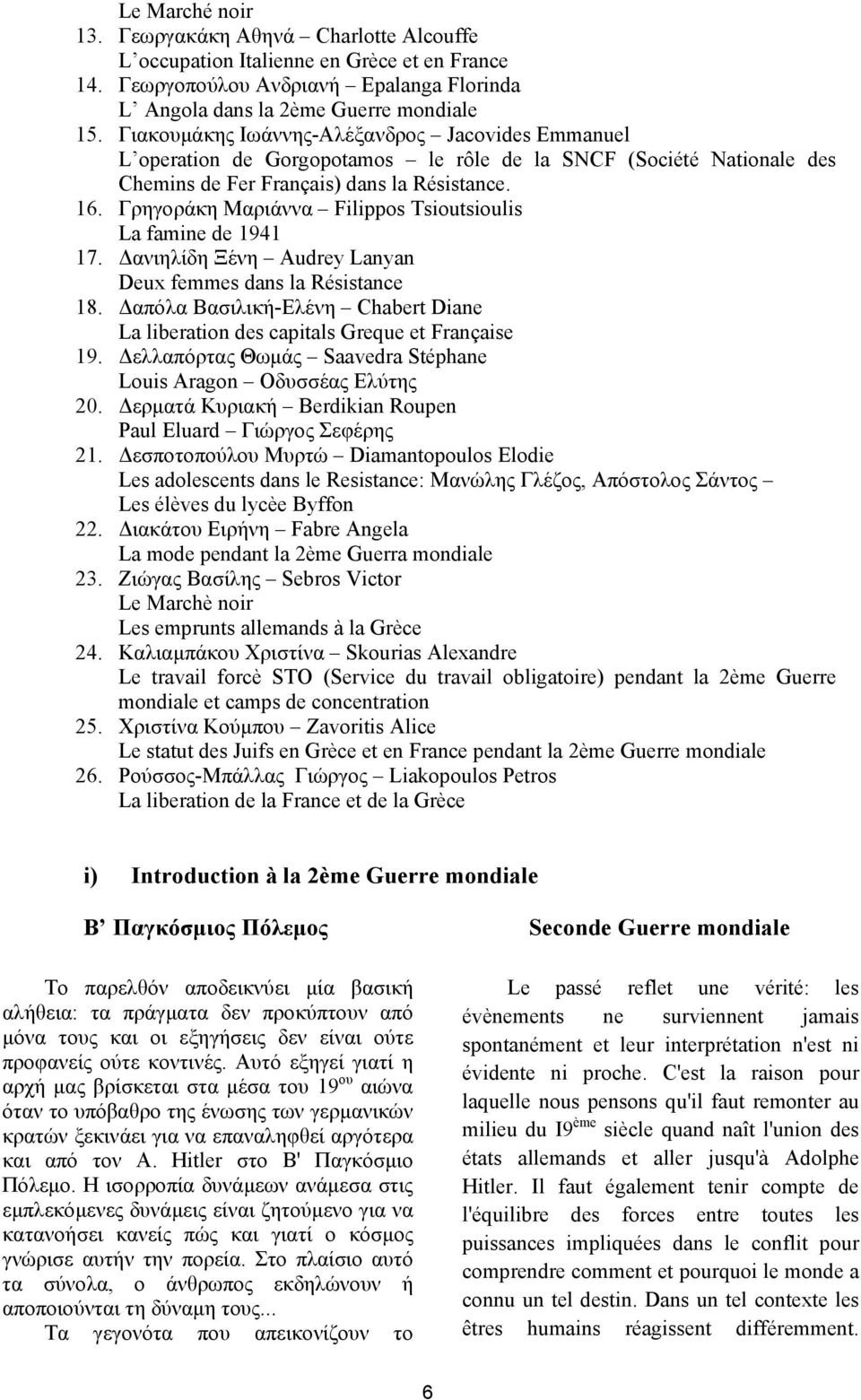 Γρηγοράκη Μαριάννα Filippos Tsioutsioulis La famine de 1941 17. Δανιηλίδη Ξένη Audrey Lanyan Deux femmes dans la Résistance 18.