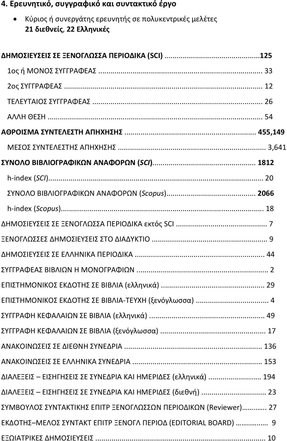 .. 1812 h-index (SCI)... 20 ΣΥΝΟΛΟ ΒΙΒΛΙΟΓΡΑΦΙΚΩΝ ΑΝΑΦΟΡΩΝ (Scopus)... 2066 h-index (Scopus)... 18 ΔΗΜΟΣΙΕΥΣΕΙΣ ΣΕ ΞΕΝΟΓΛΩΣΣΑ ΠΕΡΙΟΔΙΚΑ εκτός SCI... 7 ΞΕΝΟΓΛΩΣΣΕΣ ΔΗΜΟΣΙΕΥΣΕΙΣ ΣΤΟ ΔΙΑΔΥΚΤΙΟ.