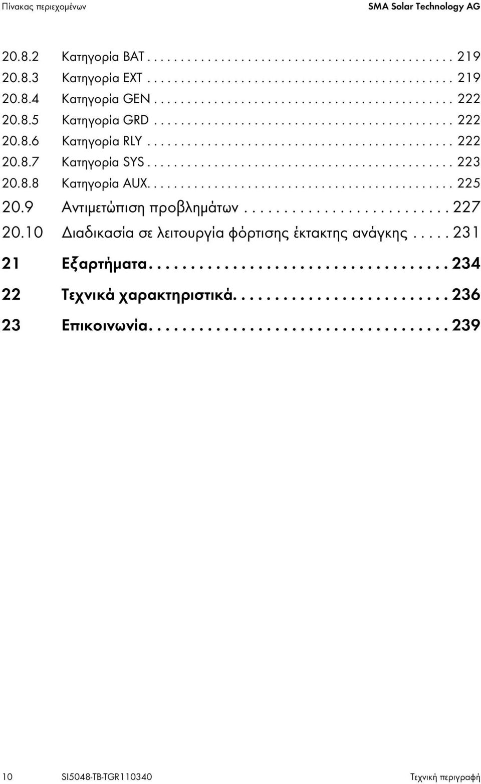 ............................................. 223 20.8.8 Κατηγορία AUX.............................................. 225 20.9 Αντιμετώπιση προβλημάτων.......................... 227 20.