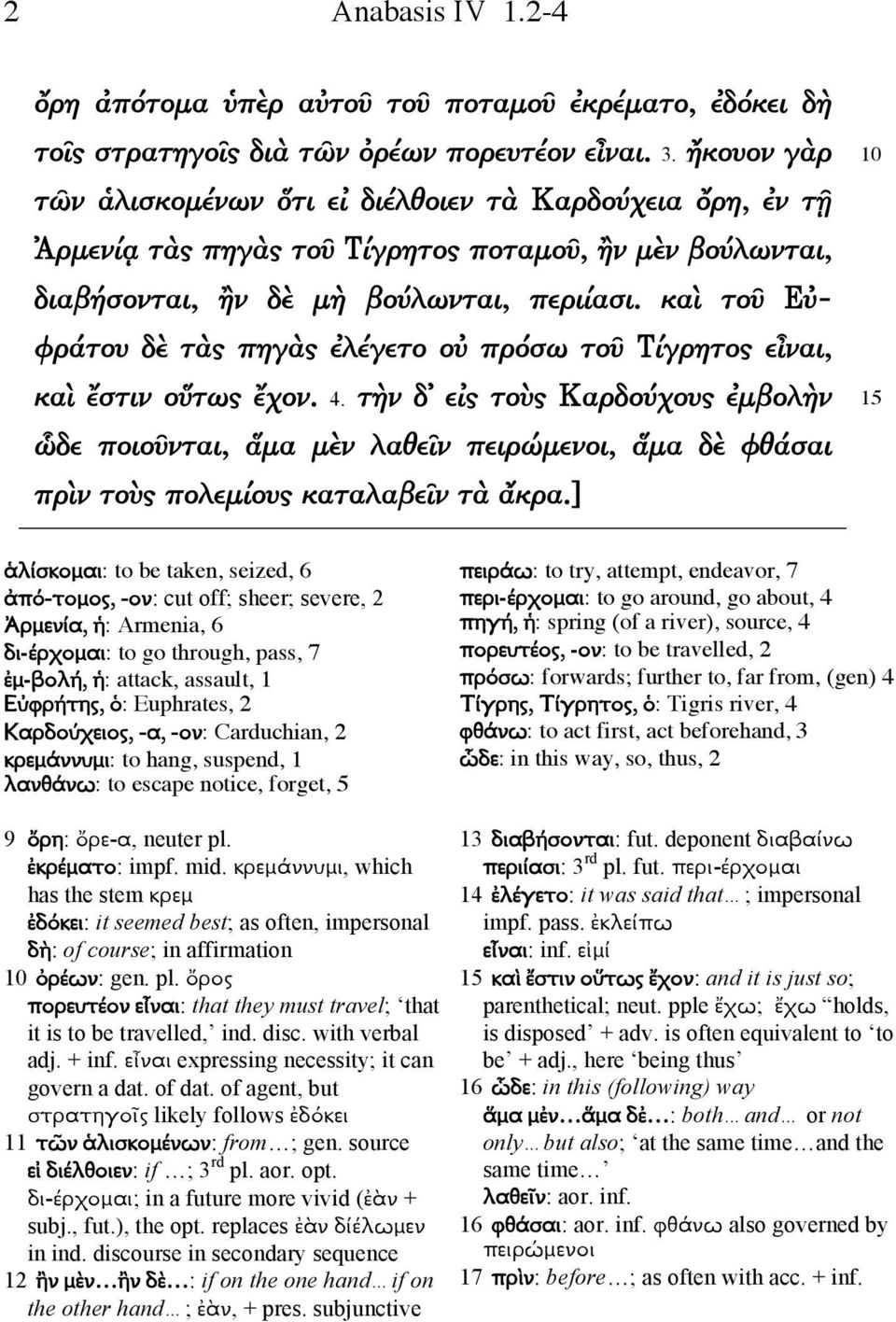 καὶ τοῦ Εὐφράτου δὲ τὰς πηγὰς ἐλέγετο οὐ πρόσω τοῦ Τίγρητος εἶναι, καὶ ἔστιν οὕτως ἔχον. 4.