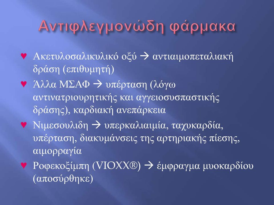 ανεπάρκεια Νιμεσουλιδη υπερκαλιαιμία, ταχυκαρδία, υπέρταση, διακυμάνσεις