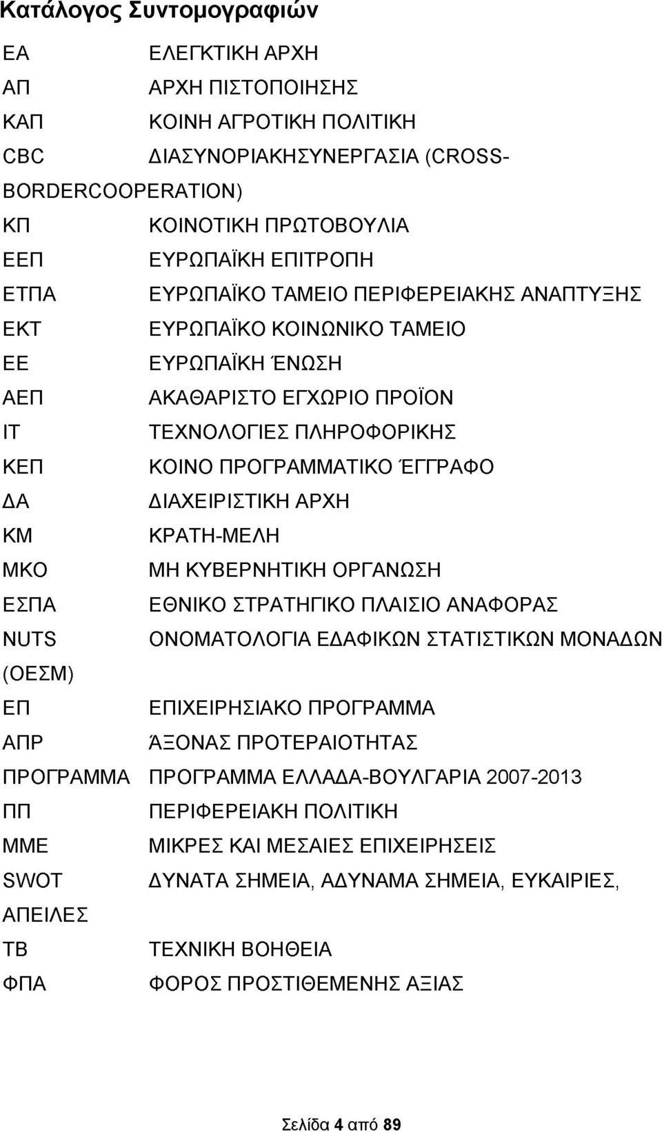 ΑΡΧΗ ΚΜ ΚΡΑΤΗ-ΜΕΛΗ ΜΚΟ ΜΗ ΚΥΒΕΡΝΗΤΙΚΗ ΟΡΓΑΝΩΣΗ ΕΣΠΑ ΕΘΝΙΚΟ ΣΤΡΑΤΗΓΙΚΟ ΠΛΑΙΣΙΟ ΑΝΑΦΟΡΑΣ NUTS ΟΝΟΜΑΤΟΛΟΓΙΑ ΕΔΑΦΙΚΩΝ ΣΤΑΤΙΣΤΙΚΩΝ ΜΟΝΑΔΩΝ (ΟΕΣΜ) ΕΠ ΕΠΙΧΕΙΡΗΣΙΑΚΟ ΠΡΟΓΡΑΜΜΑ ΑΠΡ ΆΞΟΝΑΣ ΠΡΟΤΕΡΑΙΟΤΗΤΑΣ