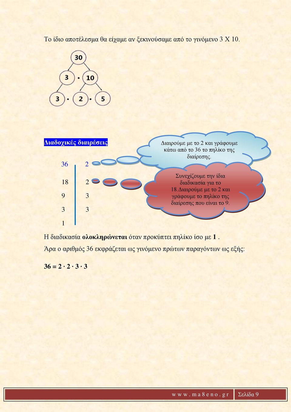Συνεχίζουμε την ίδια διαδικασία για το 18.Διαιρούμε με το 2 και γράφουμε το πηλίκο της διαίρεσης που είναι το 9.