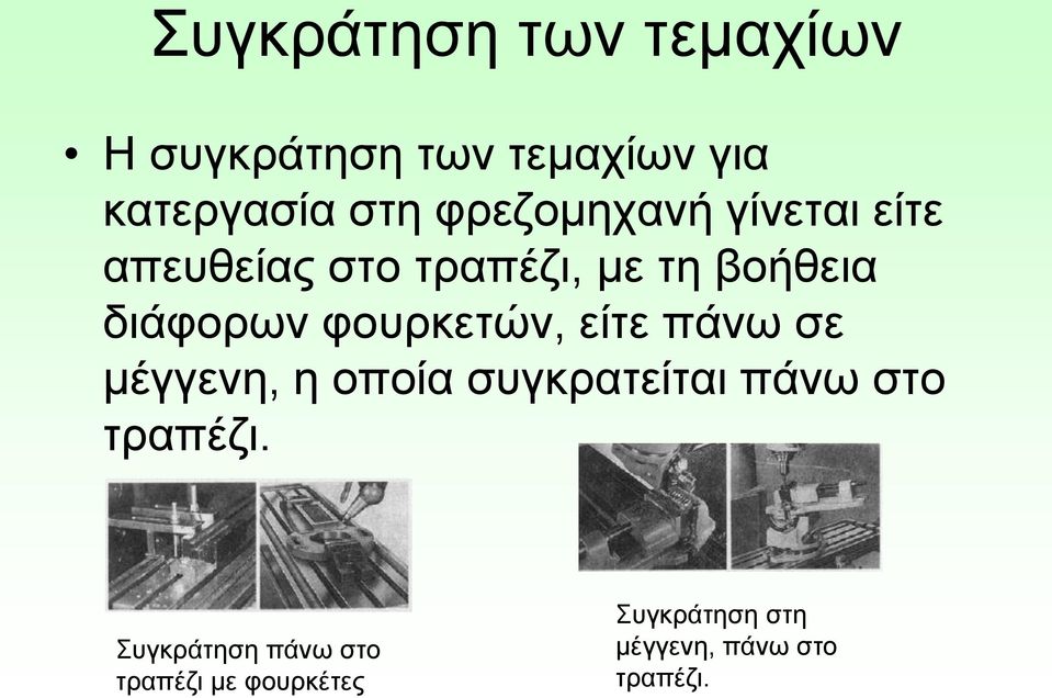 φουρκετών, είτε πάνω σε μέγγενη, η οποία συγκρατείται πάνω στο τραπέζι.