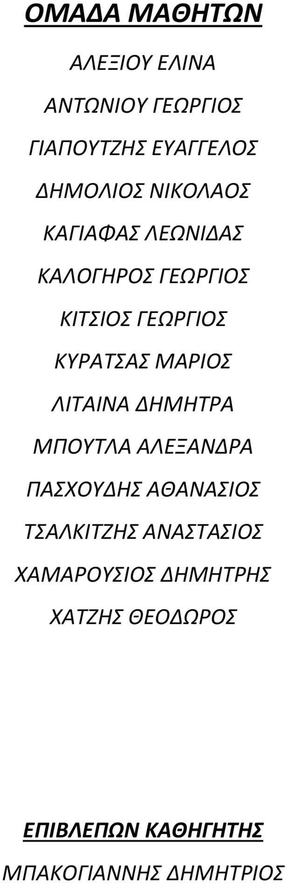 ΜΑΡΙΟΣ ΛΙΤΑΙΝΑ ΔΗΜΗΤΡΑ ΜΠΟΥΤΛΑ ΑΛΕΞΑΝΔΡΑ ΠΑΣΧΟΥΔΗΣ ΑΘΑΝΑΣΙΟΣ ΤΣΑΛΚΙΤΖΗΣ