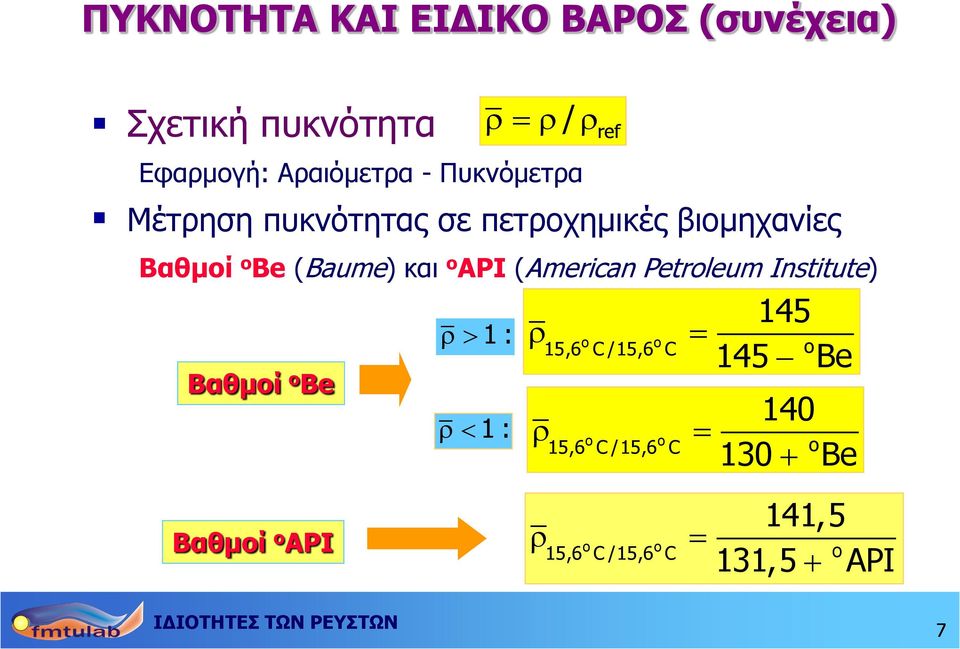 API (American Petroleum Institute) Βαθμοί o Be 1: 1: 140 130 Be o o o 15,6 C /15,6 C