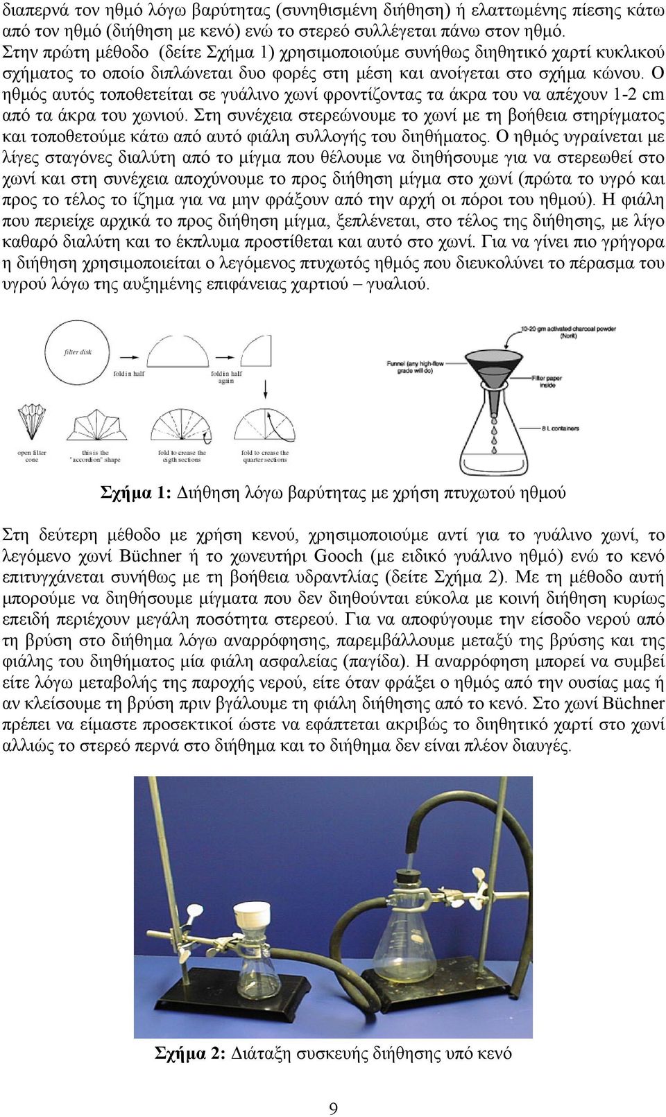 Ο ηθμός αυτός τοποθετείται σε γυάλινο χωνί φροντίζοντας τα άκρα του να απέχουν 1-2 cm από τα άκρα του χωνιού.