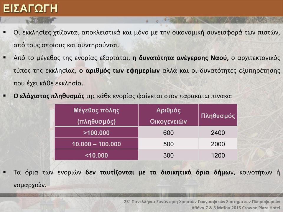 δυνατότητες εξυπηρέτησης που έχει κάθε εκκλησία.