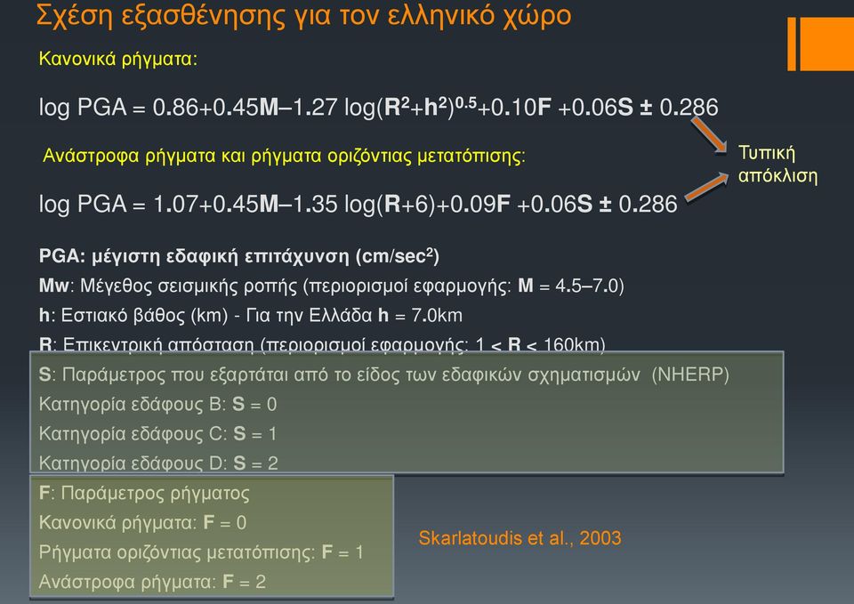 0) h: Εστιακό βάθος (km) - Για την Ελλάδα h = 7.