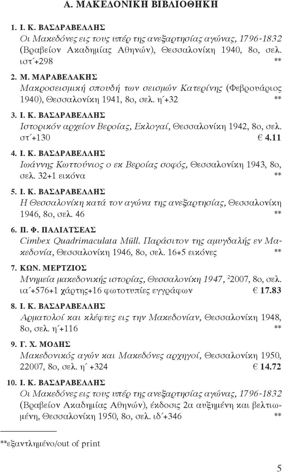32+1 εικόνα ** 5. Ι. Κ. ΒΑΣΔΡΑΒΕΛΛΗΣ Η Θεσσαλονίκη κατά τον αγώνα της ανεξαρτησίας, Θεσσαλονίκη 1946, 8ο, σελ. 46 ** 6. Π. Φ. ΠΑΛΙΑΤΣΕΑΣ Cimbex Quadrimaculata Müll.