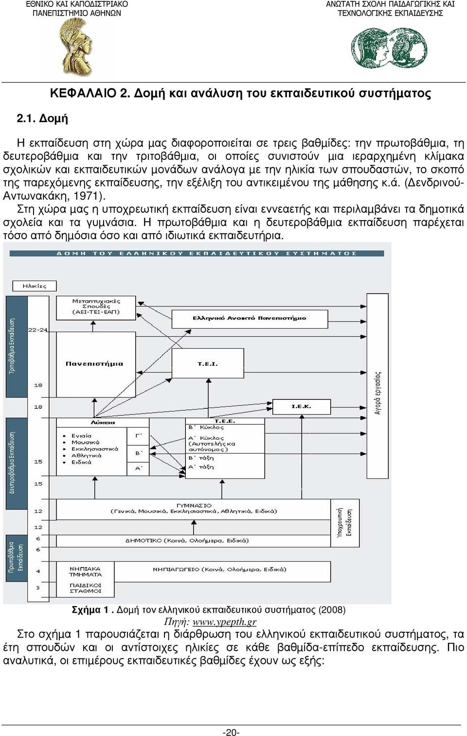 κλίµακα σχολικών και εκπαιδευτικών µονάδων ανάλογα µε την ηλικία των σπουδαστών, το σκοπό της παρεχόµενης εκπαίδευσης, την εξέλιξη του αντικειµένου της µάθησης κ.ά. ( ενδρινού- Αντωνακάκη, 1971).