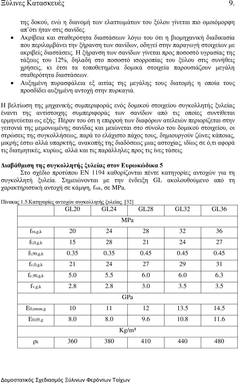 Η ξήρανση των σανίδων γίνεται προς ποσοστό υγρασίας της τάξεως του 12%, δηλαδή στο ποσοστό ισορροπίας του ξύλου στις συνήθεις χρήσεις, κι έτσι τα τοποθετημένα δομικά στοιχεία παρουσιάζουν μεγάλη