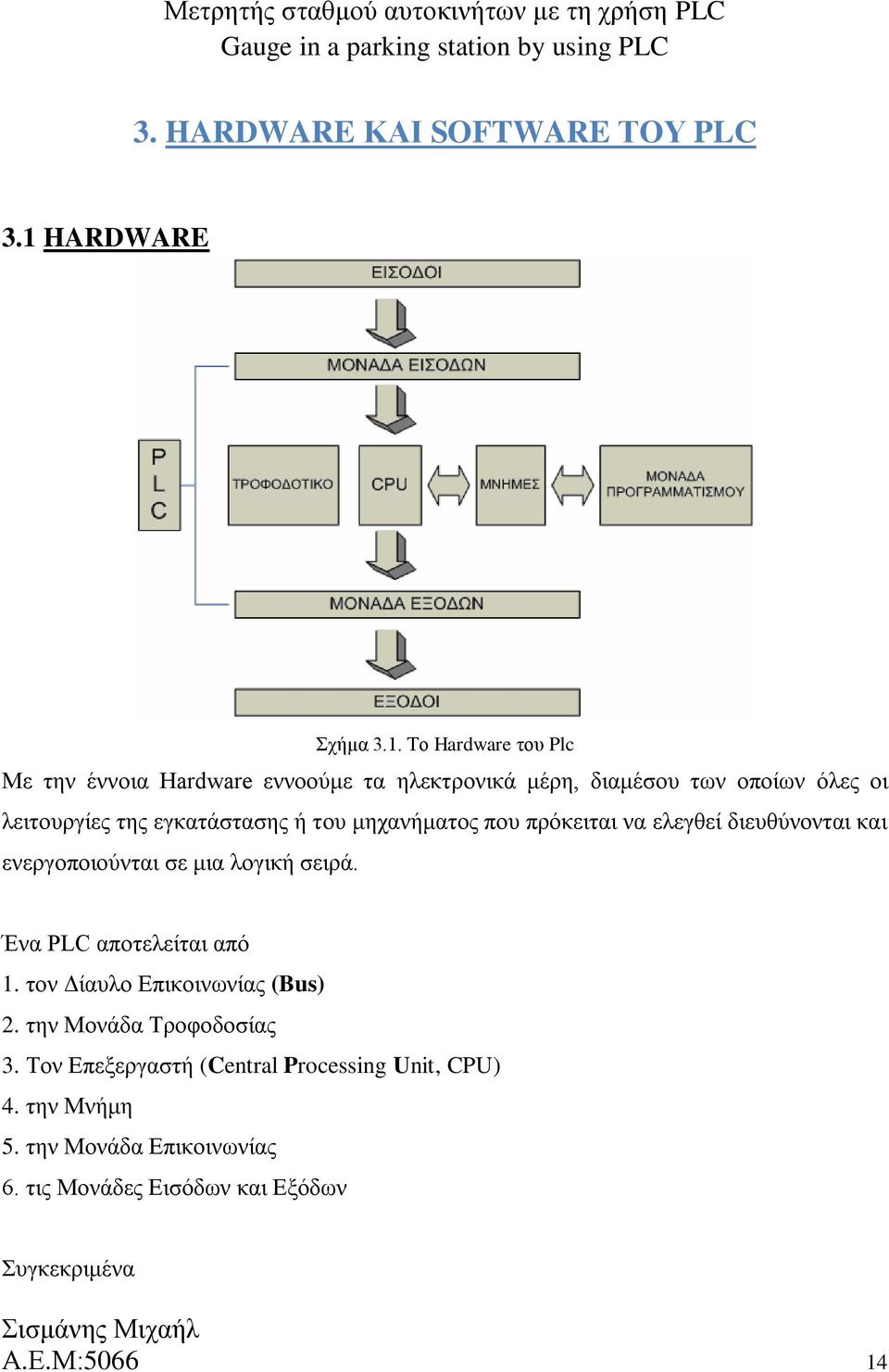 Το Hardware του Plc Με την έννοια Hardware εννοούμε τα ηλεκτρονικά μέρη, διαμέσου των οποίων όλες οι λειτουργίες της εγκατάστασης