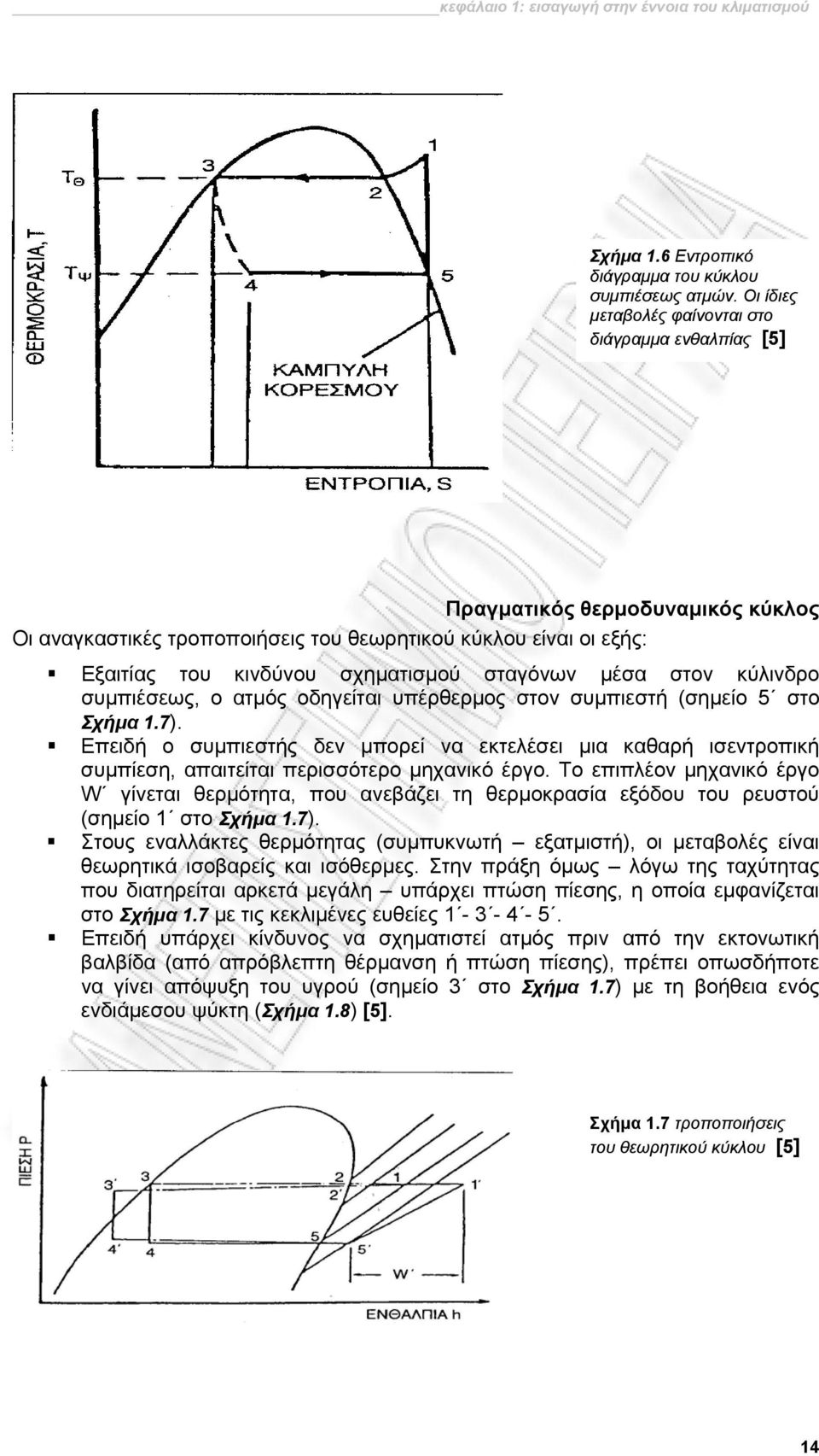 σταγόνων μέσα στον κύλινδρο συμπιέσεως, ο ατμός οδηγείται υπέρθερμος στον συμπιεστή (σημείο 5 στο Σχήμα 1.7).