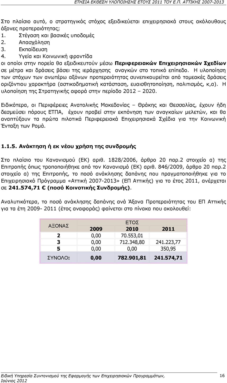 Η υλοποίηση των στόχων των ανωτέρω αξόνων προτεραιότητας συνεπικουρείται από τομεακές δράσεις οριζόντιου χαρακτήρα (αστικοδημοτική κατάσταση, ευαισθητοποίηση, πολιτισμός, κ,α).