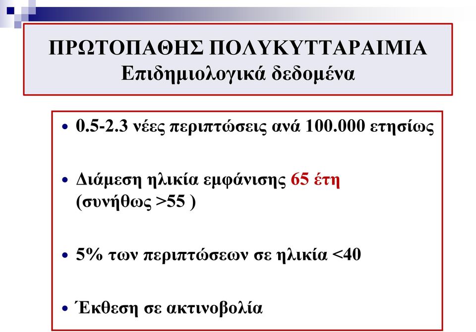 000 ετησίως Διάμεση ηλικία εμφάνισης 65 έτη