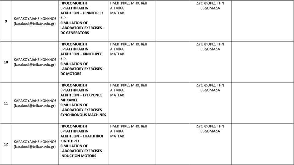 Ι&ΙΙ MATLAB ΔΥΟ ΦΟΡΕΣ ΤΗΝ 11 ΠΡΟΣΟΜΟΙΩΣΗ ΕΡΓΑΣΤΗΡΙΑΚΩΝ ΑΣΚΗΣΕΩΝ ΣΥΓΧΡΟΝΕΣ ΜΗΧΑΝΕΣ SIMULATION OF LABORATORY EXERCISES SYNCHRONOUS MACHINES