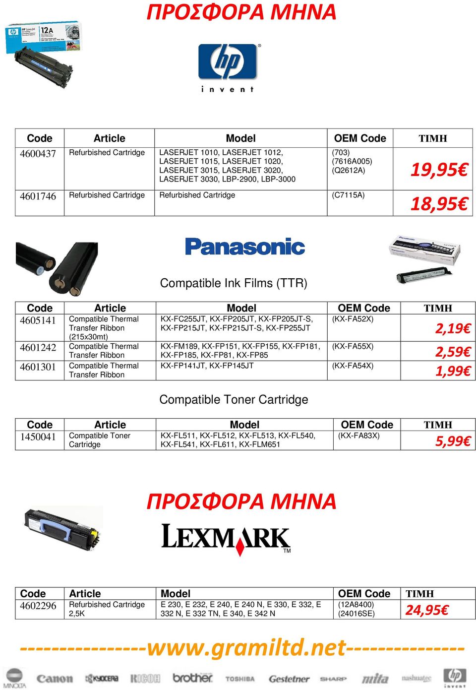 KXFP205JTS, KXFP215JT, KXFP215JTS, KXFP255JT KXFM189, KXFP151, KXFP155, KXFP181, KXFP185, KXFP81, KXFP85 KXFP141JT, KXFP145JT Cartridge (KXFA52X) (KXFA55X) (KXFA54X) 1450041 Cartridge KXFL511,