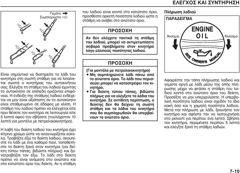 Άνοιγμα Κλείσιμο Είναι σημαντικό να διατηρείτε το λάδι του κινητήρα στη σωστή στάθμη για να λιπαίνεται σωστά ο κινητήρας του αυτοκινήτου σας.